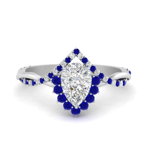 Pear Crown Halo Diamond Engagement Ring