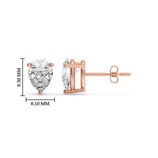 One Carat Diamond Pear Cut 3 Prong Earring