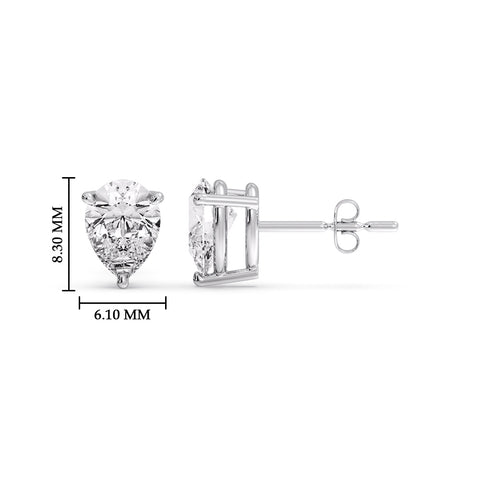 One Carat Diamond Pear Cut 3 Prong Earring