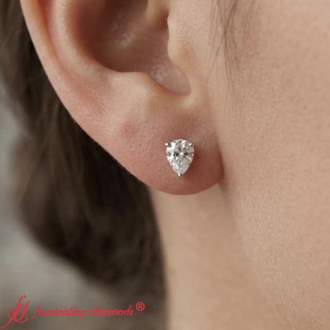 Three-Prong Pear Diamond Solitaire Stud Earrings [IGI Certified]