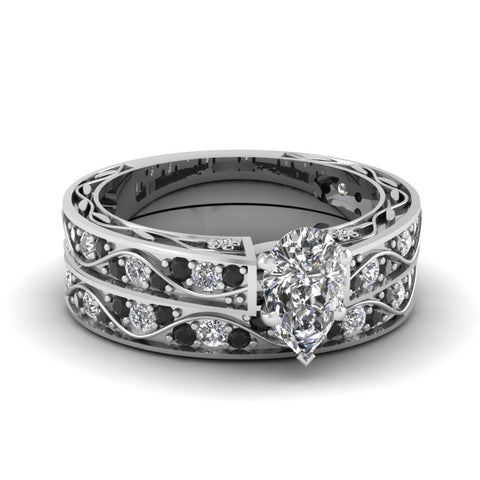 pear-cut-antique-filigree-wedding-ring-set-with-black-diamond-in-white-gold-FDENS3543PEGBLACK-NL-WG