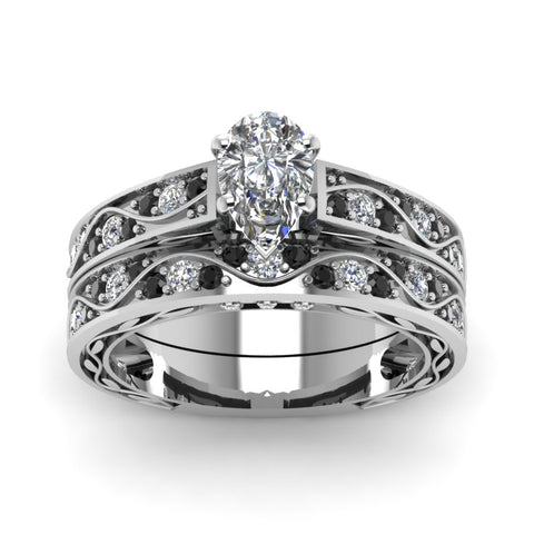 pear-cut-antique-filigree-wedding-ring-set-with-black-diamond-in-white-gold-FDENS3543PEGBLACKANGLE5-NL-WG