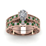 Load image into Gallery viewer, pear-cut-antique-filigree-wedding-ring-set-with-emerald-in-rose-gold-FDENS3543PEGEMGRANGLE5-NL-RG