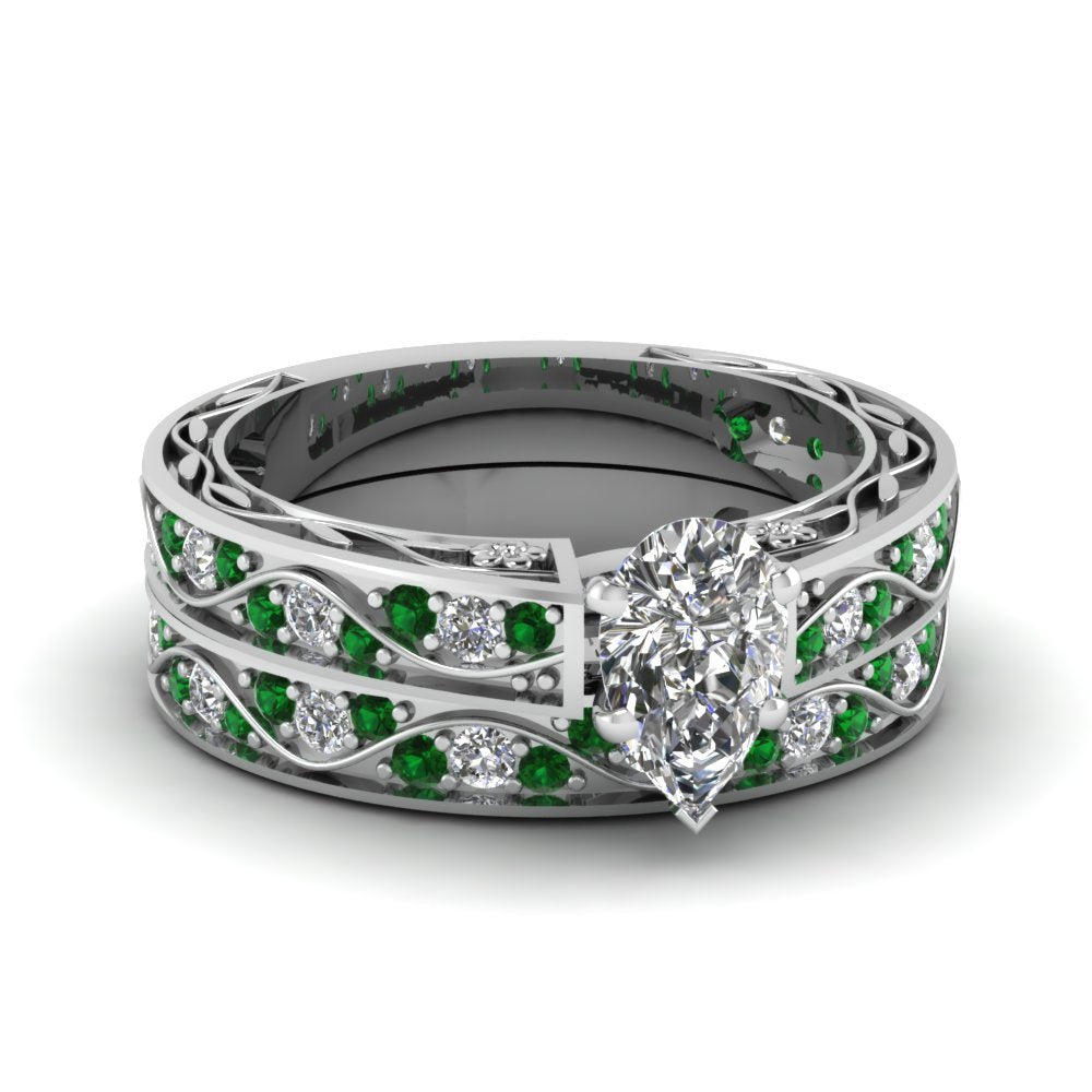 pear-cut-antique-filigree-wedding-ring-set-with-emerald-in-white-gold-FDENS3543PEGEMGR-NL-WG