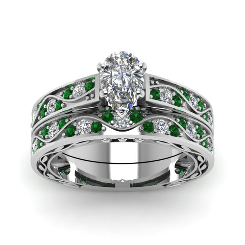 pear-cut-antique-filigree-wedding-ring-set-with-emerald-in-white-gold-FDENS3543PEGEMGRANGLE5-NL-WG