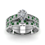 Load image into Gallery viewer, pear-cut-antique-filigree-wedding-ring-set-with-emerald-in-white-gold-FDENS3543PEGEMGRANGLE5-NL-WG