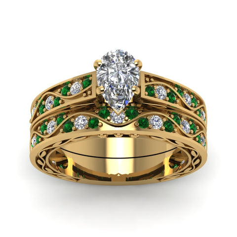 pear-cut-antique-filigree-wedding-ring-set-with-emerald-in-yellow-gold-FDENS3543PEGEMGRANGLE5-NL-YG