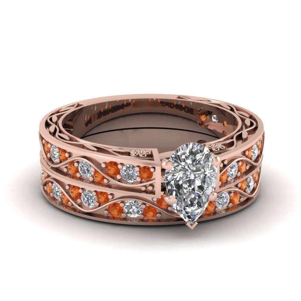 pear-cut-antique-filigree-wedding-ring-set-with-orange-sapphire-in-rose-gold-FDENS3543PEGSAOR-NL-RG
