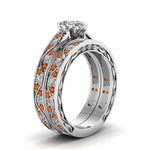 Load image into Gallery viewer, pear-cut-antique-filigree-wedding-ring-set-with-orange-sapphire-in-white-gold-FDENS3543PEGSAORANGLE2-NL-WG