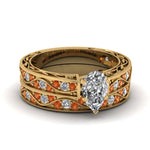 Load image into Gallery viewer, pear-cut-antique-filigree-wedding-ring-set-with-orange-sapphire-in-yellow-gold-FDENS3543PEGSAOR-NL-YG
