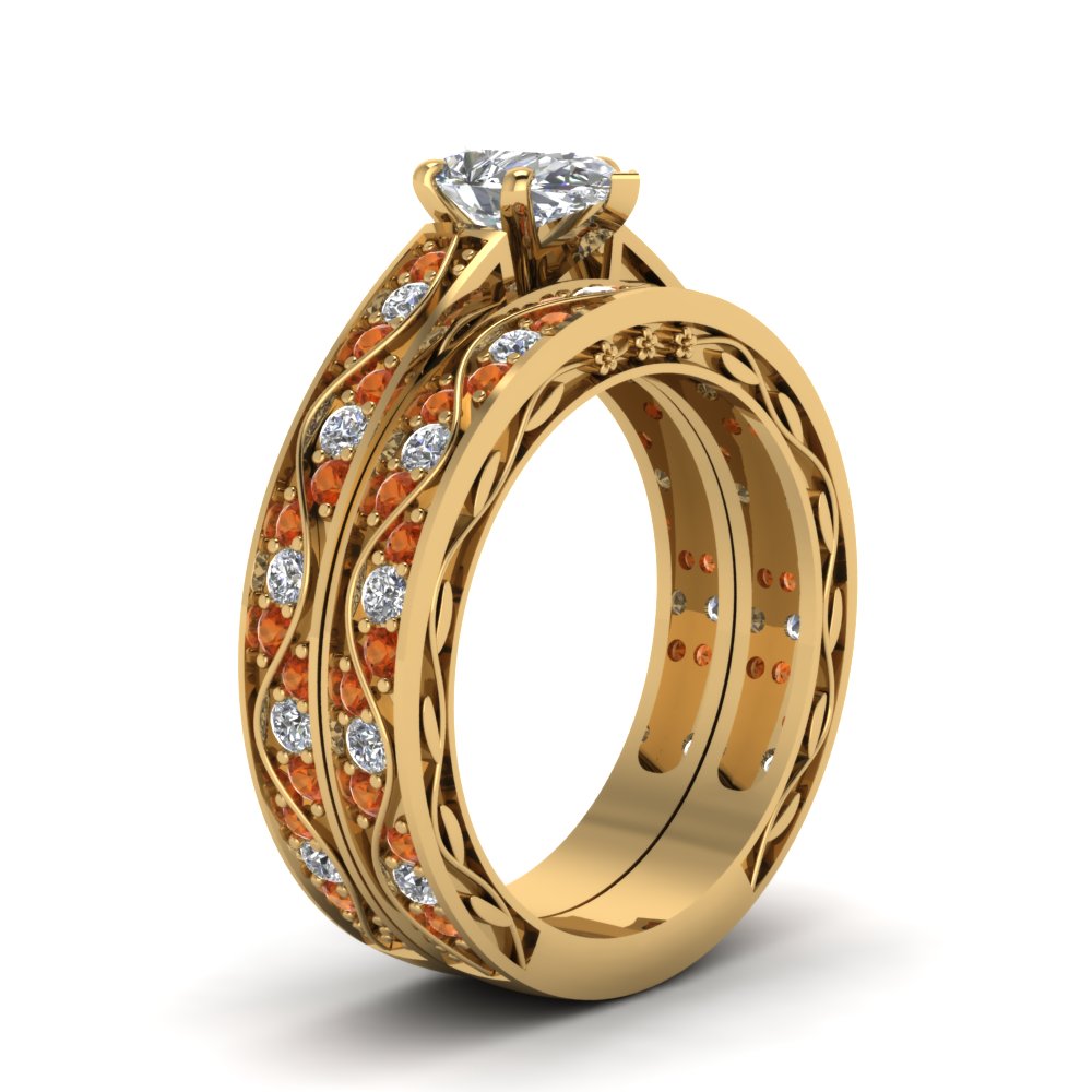 pear-cut-antique-filigree-wedding-ring-set-with-orange-sapphire-in-yellow-gold-FDENS3543PEGSAORANGLE2-NL-YG