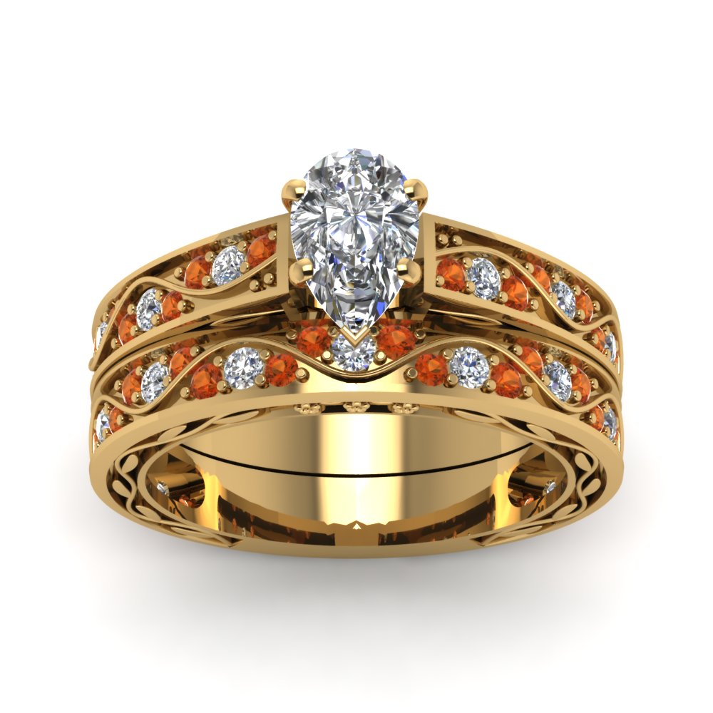 pear-cut-antique-filigree-wedding-ring-set-with-orange-sapphire-in-yellow-gold-FDENS3543PEGSAORANGLE5-NL-YG