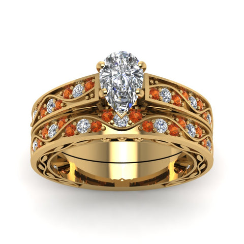 pear-cut-antique-filigree-wedding-ring-set-with-orange-sapphire-in-yellow-gold-FDENS3543PEGSAORANGLE5-NL-YG