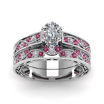 Load image into Gallery viewer, pear-cut-antique-filigree-wedding-ring-set-with-pink-sapphire-in-white-gold-FDENS3543PEGSADRPIANGLE5-NL-WG