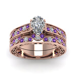 Load image into Gallery viewer, pear-cut-antique-filigree-wedding-ring-set-with-purple-amethyst-in-rose-gold-FDENS3543PEGVITOANGLE5-NL-RG