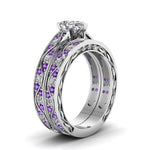Load image into Gallery viewer, pear-cut-antique-filigree-wedding-ring-set-with-purple-amethyst-in-white-gold-FDENS3543PEGVITOANGLE2-NL-WG