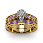Load image into Gallery viewer, pear-cut-antique-filigree-wedding-ring-set-with-purple-amethyst-in-yellow-gold-FDENS3543PEGVITOANGLE5-NL-YG