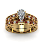 Load image into Gallery viewer, pear-cut-antique-filigree-wedding-ring-set-with-ruby-in-yellow-gold-FDENS3543PEGRUDRANGLE5-NL-YG