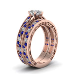 Load image into Gallery viewer, pear-cut-antique-filigree-wedding-ring-set-with-sapphire-in-rose-gold-FDENS3543PEGSABLANGLE2-NL-RG