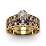 Load image into Gallery viewer, pear-cut-antique-filigree-wedding-ring-set-with-sapphire-in-yellow-gold-FDENS3543PEGSABLANGLE5-NL-YG