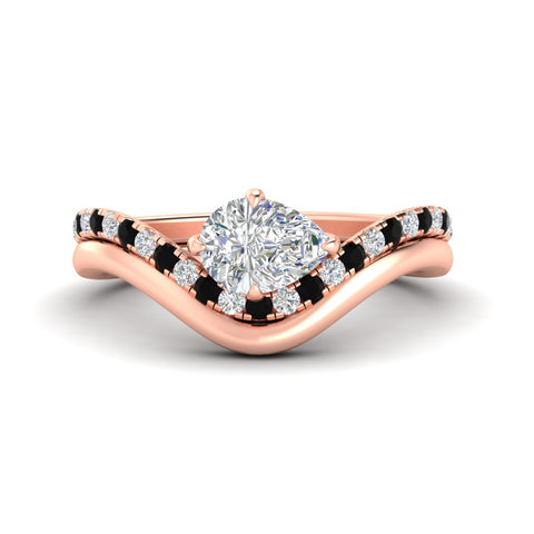 Horizontal Pear Shaped Pavé Curved Diamond Bridal Set