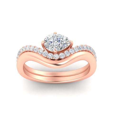 Horizontal Pear Shaped Pavé Curved Diamond Bridal Set