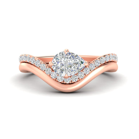 Horizontal Pear Shaped Pavé Curved Diamond Bridal Set