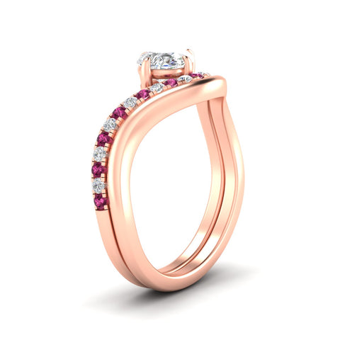 Horizontal Pear Shaped Pavé Curved Diamond Bridal Set