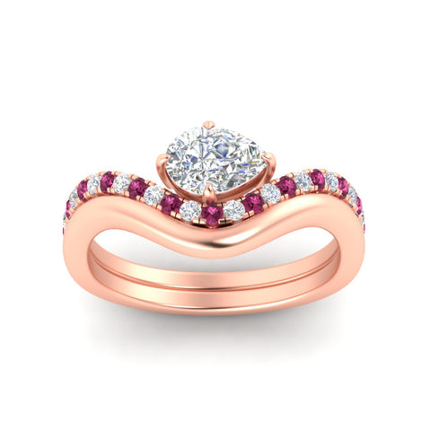 Horizontal Pear Shaped Pavé Curved Diamond Bridal Set