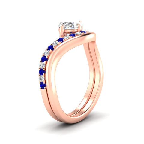 Horizontal Pear Shaped Pavé Curved Diamond Bridal Set