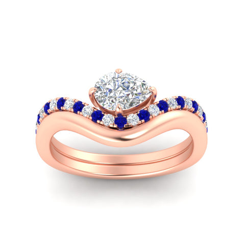Horizontal Pear Shaped Pavé Curved Diamond Bridal Set
