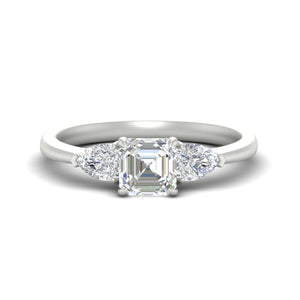 3 Stone Asscher Cut Lab Diamond Cathedral Ring With Pear Accents