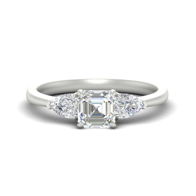 3 Stone Asscher Cut Lab Diamond Cathedral Ring With Pear Accents