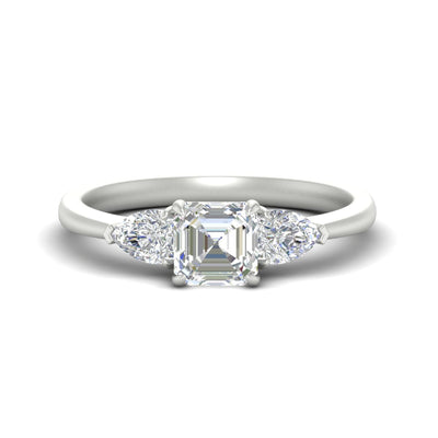 Asscher Cut Pear 3 Stone Cathedral Engagement Ring