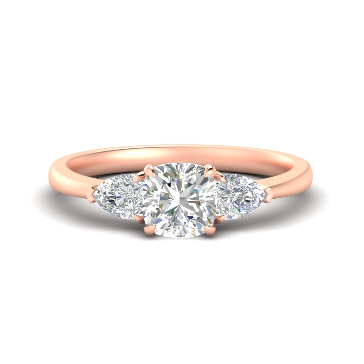 3 Stone Cushion Cut Lab Diamond Cathedral Ring With Pear Accents