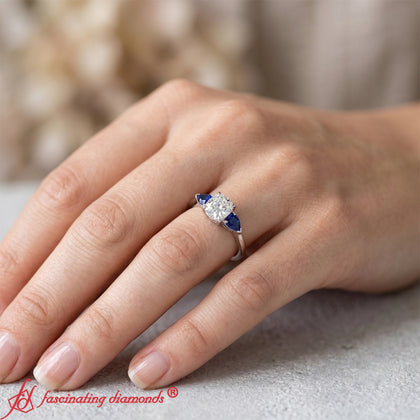 3 Stone Cushion Cut Lab Diamond Cathedral Ring With Pear Accents