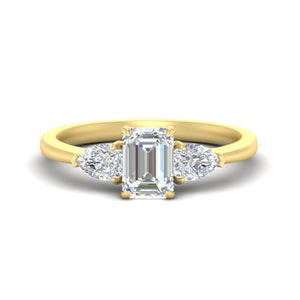 Emerald Cut Pear 3 Stone Cathedral Engagement Ring