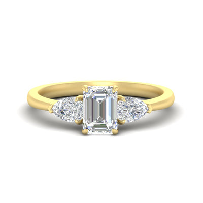 Emerald Cut Pear 3 Stone Cathedral Engagement Ring