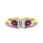 Load image into Gallery viewer, 3 Stone Emerald Cut Lab Diamond Cathedral Ring With Pear Accents