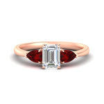 Load image into Gallery viewer, 3 Stone Emerald Cut Lab Diamond Cathedral Ring With Pear Accents