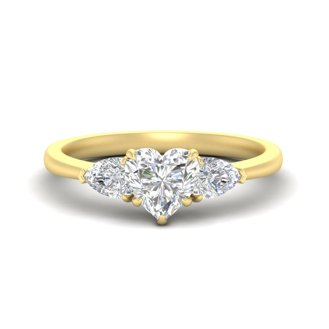 Heart Shaped Pear 3 Stone Cathedral Ring