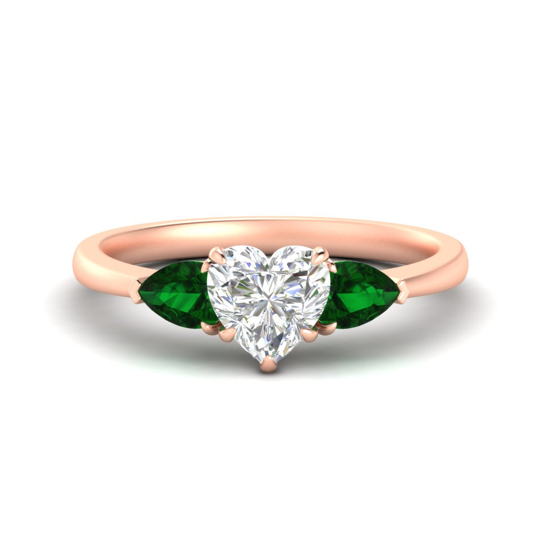 Heart Shaped Pear 3 Stone Cathedral Ring