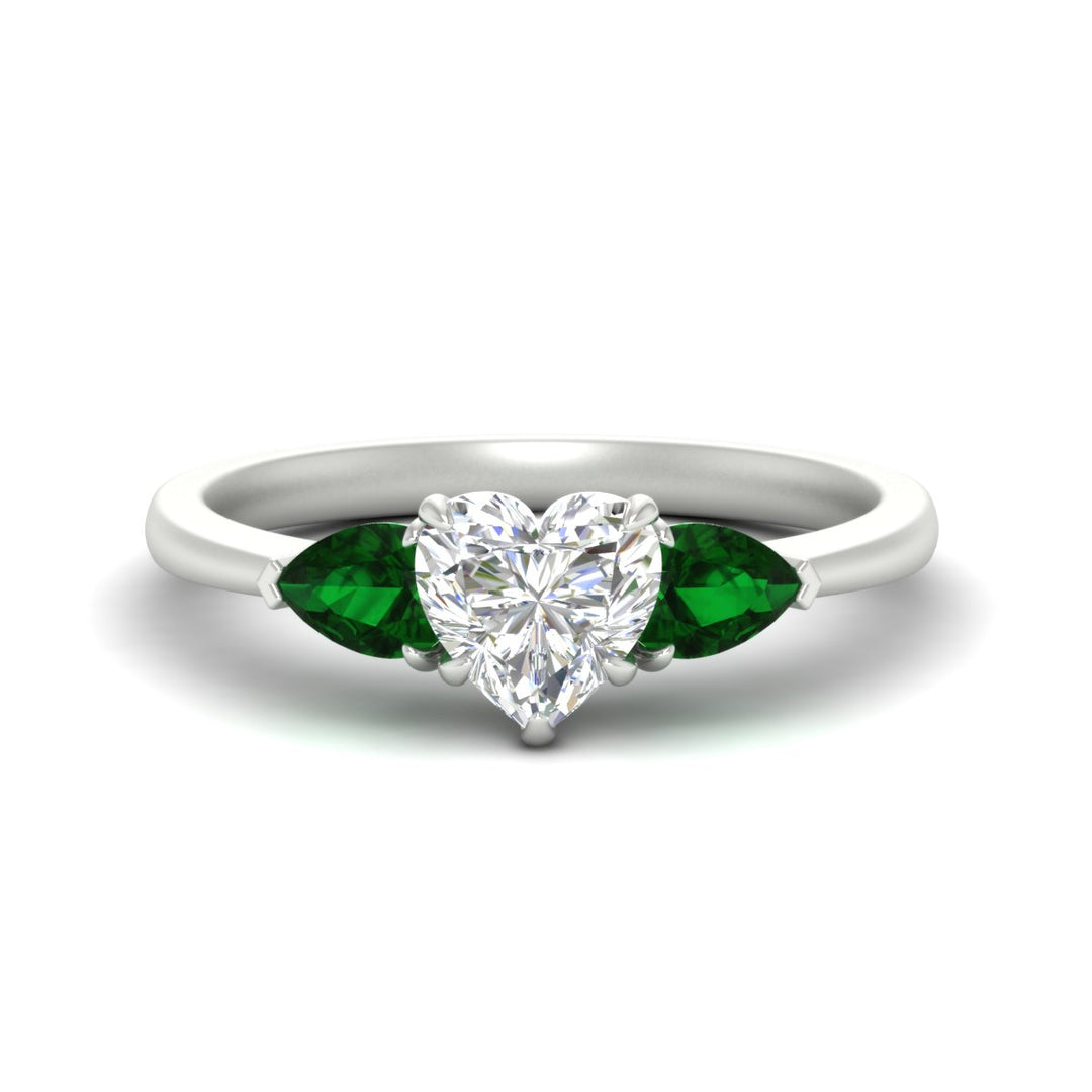 Heart Shaped Pear 3 Stone Cathedral Ring