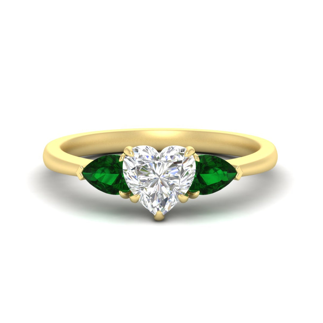 Heart Shaped Pear 3 Stone Cathedral Ring