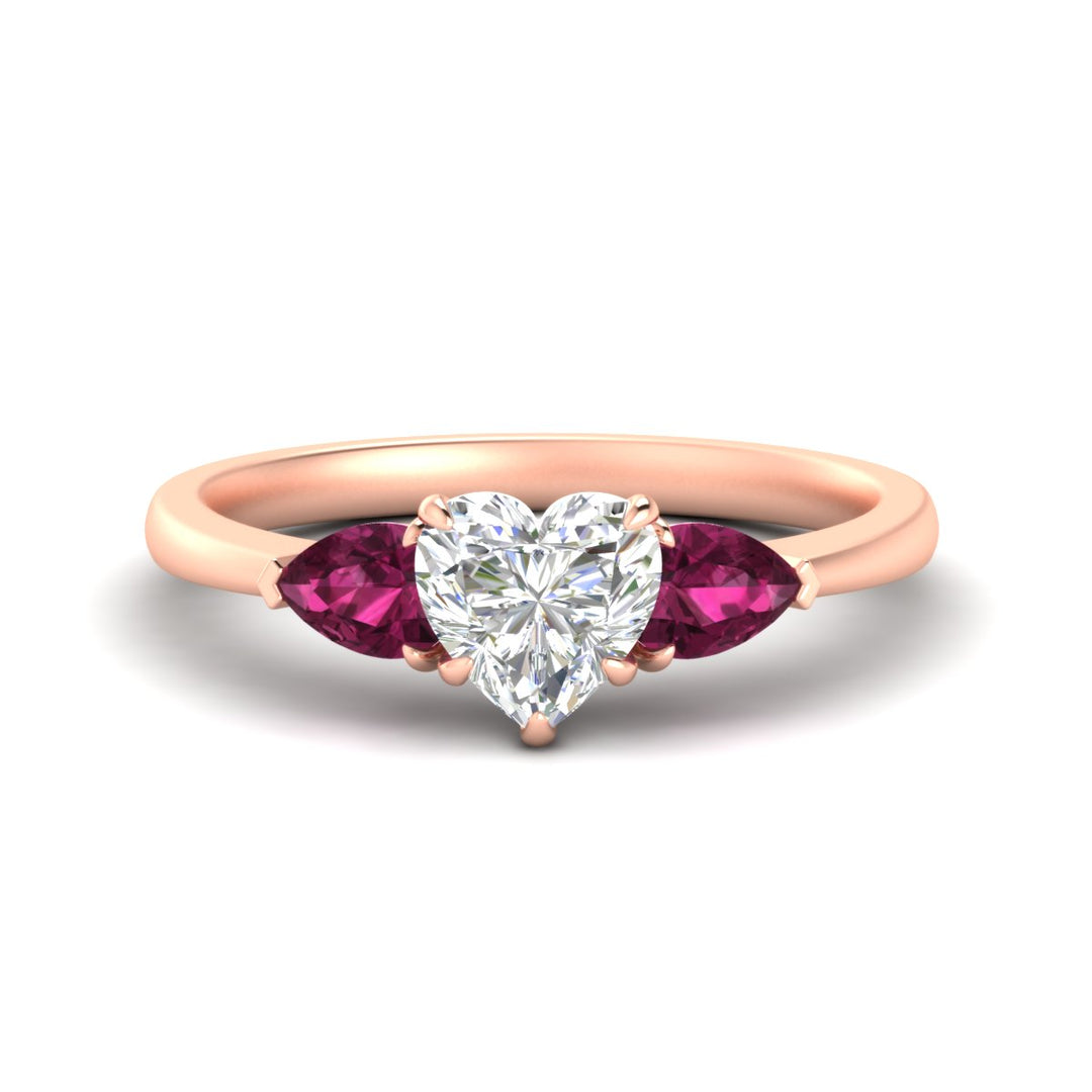 Heart Shaped Pear 3 Stone Cathedral Ring