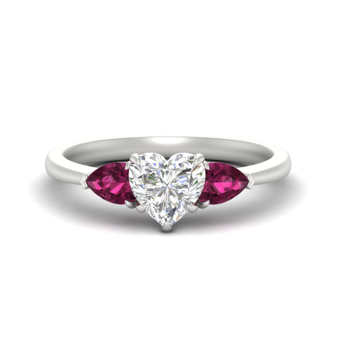 Heart Shaped Pear 3 Stone Cathedral Ring