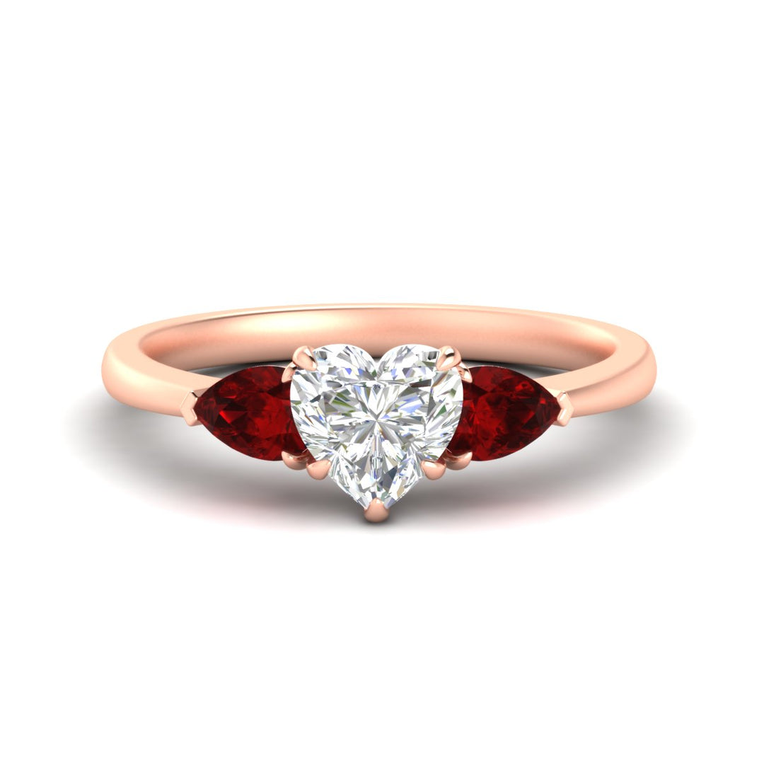 Heart Shaped Pear 3 Stone Cathedral Ring