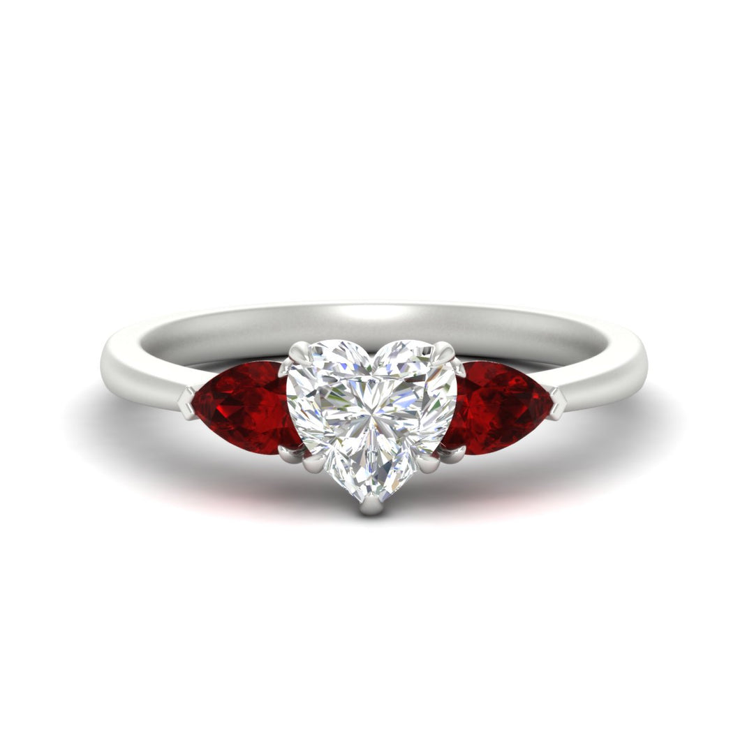 Heart Shaped Pear 3 Stone Cathedral Ring