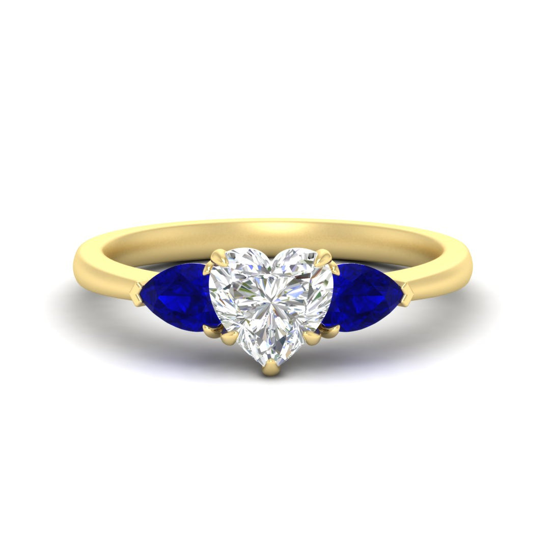 Heart Shaped Pear 3 Stone Cathedral Ring