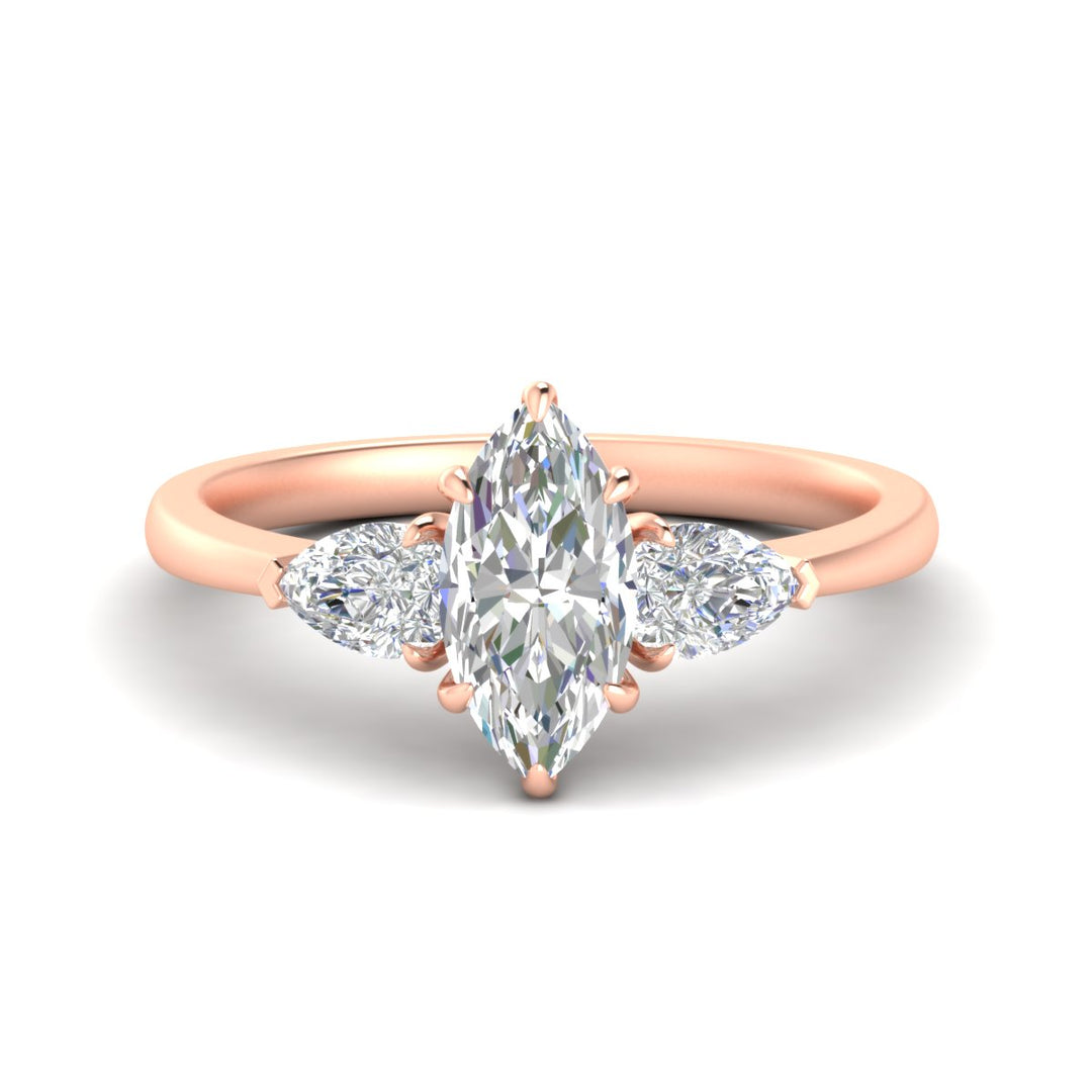 Marquise Cut Pear 3 Stone Cathedral Ring